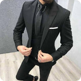 Three Piece Royal Blue Men Suits Peaked Lapel Custom Made Wedding Tuxedos Slim Fit Male Suits (Jacket + Pants + Vest+Tie)