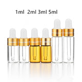 50pcs/lot 1ml 2ml 3ml 5ml Amber Glass Dropper Bottle Essential Oil Display Vials Small Serum Perfume Brown Sample Test Bottle