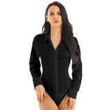 Office Lady Work White Bodysuit Woman Long Sleeve OL Shirt Bodysuit Clothing Lady Turn Down Collar