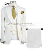 Men Suits 3 Pieces Slim Fit Business Suits Groom Army Green Noble Grey White Tuxedos for Formal Wedding suit(Blazer+Pants+Vest)