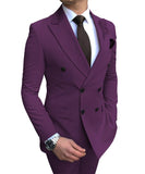 New Beige Men's Suit 2 Pieces Double-breasted Notch Lapel Flat Slim Fit Casual Tuxedos For Wedding(Blazer+Pants)