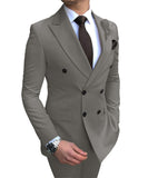 New Beige Men's Suit 2 Pieces Double-breasted Notch Lapel Flat Slim Fit Casual Tuxedos For Wedding(Blazer+Pants)