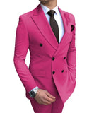 New Beige Men's Suit 2 Pieces Double-breasted Notch Lapel Flat Slim Fit Casual Tuxedos For Wedding(Blazer+Pants)