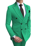 New Beige Men's Suit 2 Pieces Double-breasted Notch Lapel Flat Slim Fit Casual Tuxedos For Wedding(Blazer+Pants)