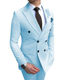 New Beige Men's Suit 2 Pieces Double-breasted Notch Lapel Flat Slim Fit Casual Tuxedos For Wedding(Blazer+Pants)