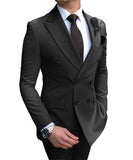 New Beige Men's Suit 2 Pieces Double-breasted Notch Lapel Flat Slim Fit Casual Tuxedos For Wedding(Blazer+Pants)