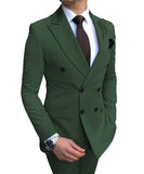 New Beige Men's Suit 2 Pieces Double-breasted Notch Lapel Flat Slim Fit Casual Tuxedos For Wedding(Blazer+Pants)