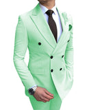 New Beige Men's Suit 2 Pieces Double-breasted Notch Lapel Flat Slim Fit Casual Tuxedos For Wedding(Blazer+Pants)