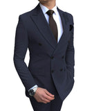 New Beige Men's Suit 2 Pieces Double-breasted Notch Lapel Flat Slim Fit Casual Tuxedos For Wedding(Blazer+Pants)