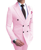 New Beige Men's Suit 2 Pieces Double-breasted Notch Lapel Flat Slim Fit Casual Tuxedos For Wedding(Blazer+Pants)