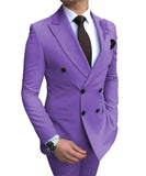New Beige Men's Suit 2 Pieces Double-breasted Notch Lapel Flat Slim Fit Casual Tuxedos For Wedding(Blazer+Pants)