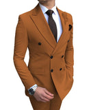 New Beige Men's Suit 2 Pieces Double-breasted Notch Lapel Flat Slim Fit Casual Tuxedos For Wedding(Blazer+Pants)