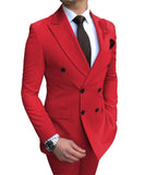 New Beige Men's Suit 2 Pieces Double-breasted Notch Lapel Flat Slim Fit Casual Tuxedos For Wedding(Blazer+Pants)
