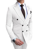 New Beige Men's Suit 2 Pieces Double-breasted Notch Lapel Flat Slim Fit Casual Tuxedos For Wedding(Blazer+Pants)