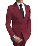 New Beige Men's Suit 2 Pieces Double-breasted Notch Lapel Flat Slim Fit Casual Tuxedos For Wedding(Blazer+Pants)
