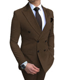 New Beige Men's Suit 2 Pieces Double-breasted Notch Lapel Flat Slim Fit Casual Tuxedos For Wedding(Blazer+Pants)