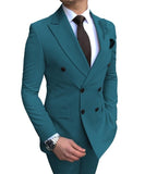 New Beige Men's Suit 2 Pieces Double-breasted Notch Lapel Flat Slim Fit Casual Tuxedos For Wedding(Blazer+Pants)