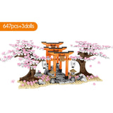 SEMBO City Street View Idea Sakura Inari Shrine Bricks Friends Cherry Blossom Technic Creator House Tree Building Blocks Toys