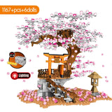 SEMBO City Street View Idea Sakura Inari Shrine Bricks Friends Cherry Blossom Technic Creator House Tree Building Blocks Toys