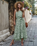 EVERAFTER Vacation holiday dot print dress women sleeveless sashes backless long dress summer casual female beach maxi dresses