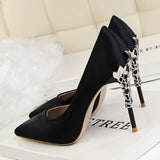 Metal Carved Thin Heel High Heels Pumps Women Shoes Sexy Pointed Toe Ladies Shoes Fashion Candy Colors Wedding Shoes Woman