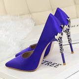 Metal Carved Thin Heel High Heels Pumps Women Shoes Sexy Pointed Toe Ladies Shoes Fashion Candy Colors Wedding Shoes Woman