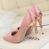 Metal Carved Thin Heel High Heels Pumps Women Shoes Sexy Pointed Toe Ladies Shoes Fashion Candy Colors Wedding Shoes Woman