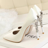 Metal Carved Thin Heel High Heels Pumps Women Shoes Sexy Pointed Toe Ladies Shoes Fashion Candy Colors Wedding Shoes Woman