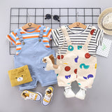 Summer Infant Clothing Set Baby Boy Clothes Sets Cute Striped Tops+ Overalls Baby Girl Outfit Newborn Set Short Sleeve