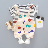 Summer Infant Clothing Set Baby Boy Clothes Sets Cute Striped Tops+ Overalls Baby Girl Outfit Newborn Set Short Sleeve