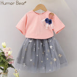 Humor Bear Girls Clothes Sets Children Clothing Brand Summer Fashion Students T-Shirt + Star Dress 2Pcs Suit Baby Kids Clothes