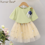 Humor Bear Girls Clothes Sets Children Clothing Brand Summer Fashion Students T-Shirt + Star Dress 2Pcs Suit Baby Kids Clothes