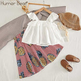 Humor Bear Girls Clothes Sets Children Clothing Brand Summer Fashion Students T-Shirt + Star Dress 2Pcs Suit Baby Kids Clothes