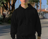 Neon Green Style Men's Fashion Tracksuit Solid 2 Pieces Long Sleeve Hoody+Loose