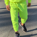 Neon Green Style Men's Fashion Tracksuit Solid 2 Pieces Long Sleeve Hoody+Loose