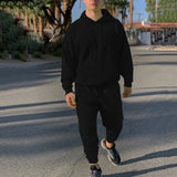 Neon Green Style Men's Fashion Tracksuit Solid 2 Pieces Long Sleeve Hoody+Loose