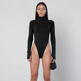 Dulzura high neck long sleeve high waist neon bodysuit 2019 autumn winter women sexy skinny stretch body clothing