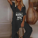 Summer Short Sleeve Eyelash Print Jumpsuit Casual Women Cotton Linen Playsuits V Neck Button Loose Overalls Romper Bodysuit