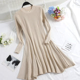 Women Long Sleeve Sweater Dress Women's Irregular Hem Casual Autumn Winter Dress Women O-neck A Line Short Mini Knitted Dresses