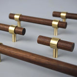 LCH Nordic Style Combinant of Brass and Black Walnut Wood Cupboard Handle Door