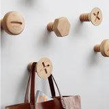 LCH  Nordic Style Wood Hooks Screw Shape Natural Beech Wood Black Walnut Wood Clothes Coat Hooks  Key Holder Wall Key Hanger