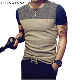 T Shirt Casual Patchwork Short Sleeve T Shirt Mens Clothing Trend Casual Slim Fit Hip-Hop Top Tees 5XL
