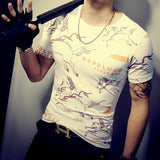 T Shirt Casual Patchwork Short Sleeve T Shirt Mens Clothing Trend Casual Slim Fit Hip-Hop Top Tees 5XL