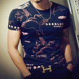 T Shirt Casual Patchwork Short Sleeve T Shirt Mens Clothing Trend Casual Slim Fit Hip-Hop Top Tees 5XL