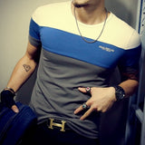 T Shirt Casual Patchwork Short Sleeve T Shirt Mens Clothing Trend Casual Slim Fit Hip-Hop Top Tees 5XL