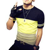 T Shirt Casual Patchwork Short Sleeve T Shirt Mens Clothing Trend Casual Slim Fit Hip-Hop Top Tees 5XL