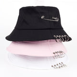 VORON Solid Color iron pin rings personality Bucket Hat cap for unisex women men cotton fishermen caps factory sells directly