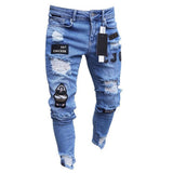 3 Styles Men's Stretchy Ripped Skinny Biker Embroidery Print High Quality Jeans