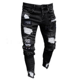 3 Styles Men's Stretchy Ripped Skinny Biker Embroidery Print High Quality Jeans