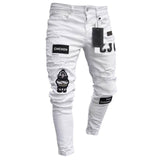 3 Styles Men's Stretchy Ripped Skinny Biker Embroidery Print High Quality Jeans